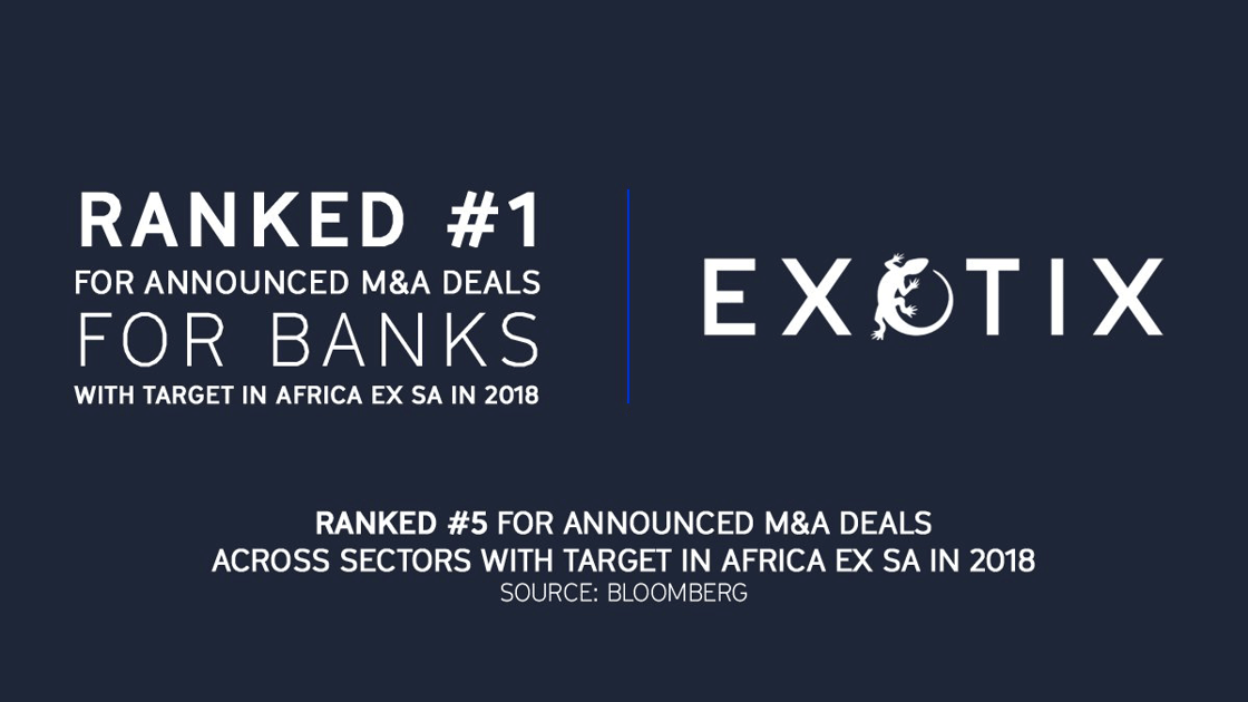 Exotix ranked #1 for announced M&A deals for Banks with target in Africa ex SA in 2018